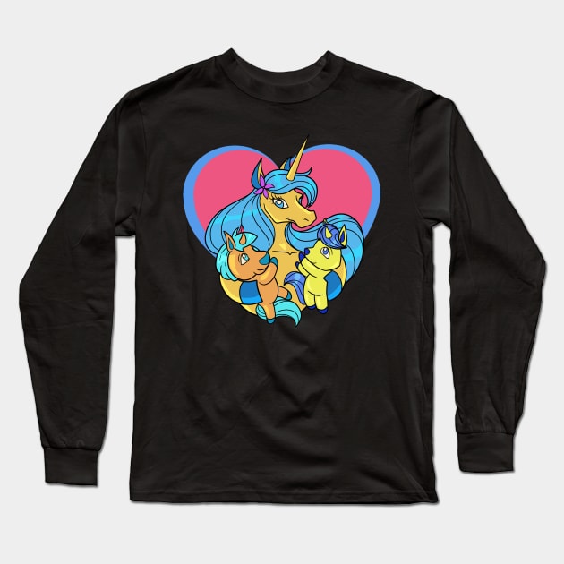 Unicorn mom with unicorn daughters Long Sleeve T-Shirt by Modern Medieval Design